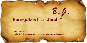 Bosnyakovits Jenő névjegykártya